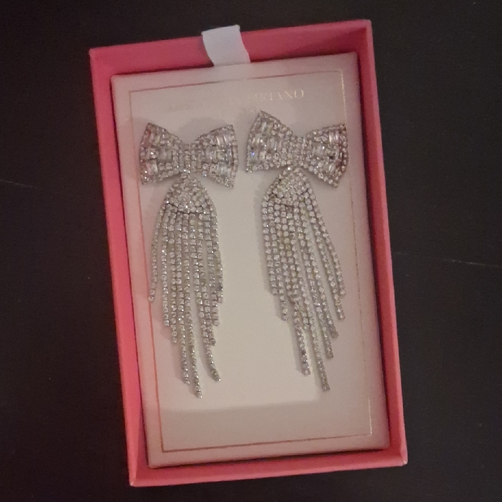 Christian Siriano Silver Crystal Bow Earrings